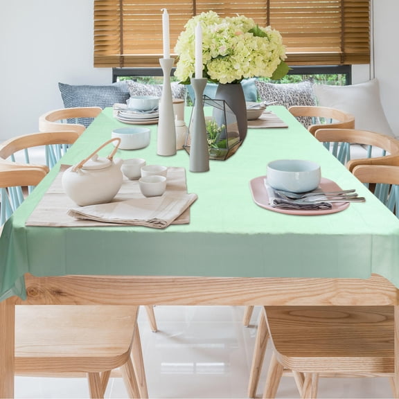 FRCOLOR Green PEVA Tablecloth for Birthday Party Decoration with Trendy Solid Color Design and Material 54x108 inches