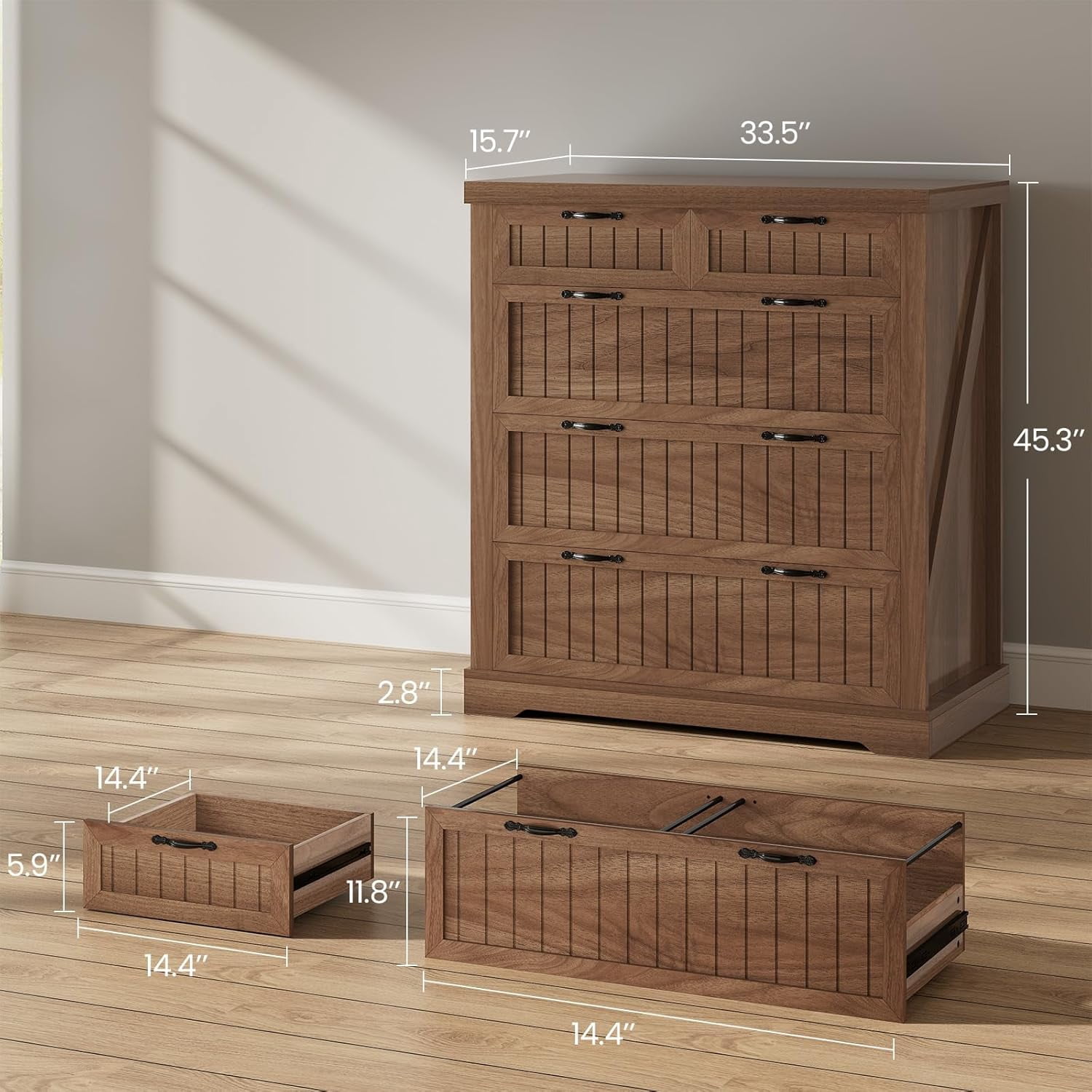 SEDETA File Cabinet with 5 Wood Drawers, Farmhouse Filing Cabinet for Home Office, Wood Office File Cabinets for Letter/Legal/A4 Size, Lateral File Cabinets with Printer Stand, Brown