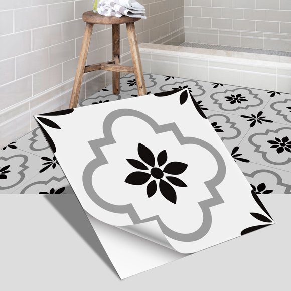 Zhuge imitation ceramic tile flooring, bathroom and bedroom floor decoration, thickened frosted wall sticker, waterproof self-adhesive wallpaper (white, 12 pieces)