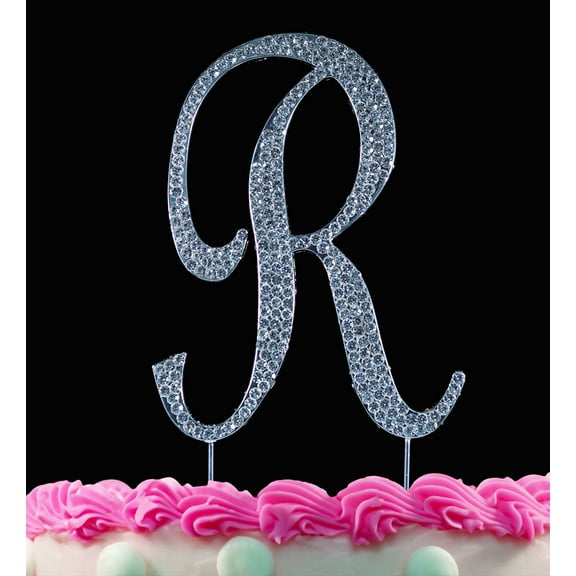 Yacanna Crystal Covered Monogram Cake Toppers Silver Cake Initial R Large