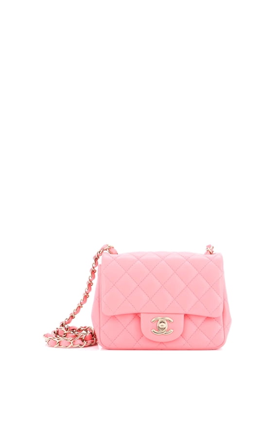 Pre-Owned Chanel Pink Square Classic Single Flap Mini Shoulder Bag