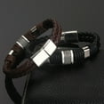 thumbnail image 4 of Ayyufe Mens Dual Layer Braided Leather Magnetic Clasp Wrist Bracelet, 4 of 7