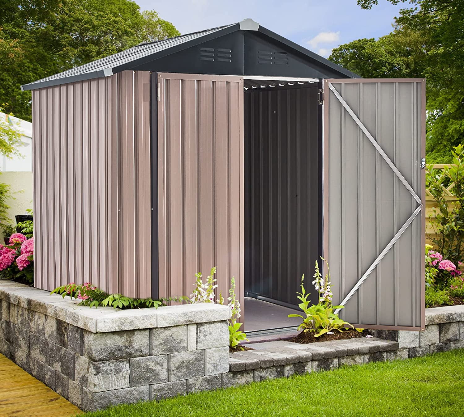 Outdoor Sheds 6 x 4 Outdoor Steel Storage Shed Grey with Sliding Door 