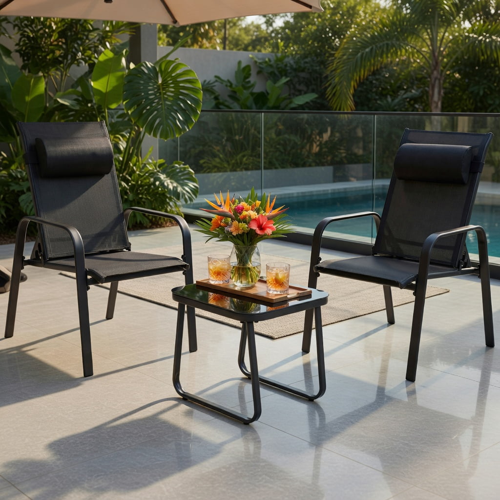 Hommoo 3-Piece Outdoor Rocking Patio Set, 2 Steel Glider Chairs + Red Cushioned Coffee Table for Backyard, Deck & Porch, Red