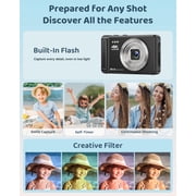 SEREE Digital Camera 4K 64MP 16X Zoom Autofocus Compact Youtube Camera with 32GB SD Card and 2 Batteries Black