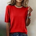 thumbnail image 2 of Women's Knit Pullover Top Short Sleeve Crew Neck Shirts Lightweight Summer Casual T Shirts Wine 2XL, 2 of 7
