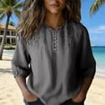 thumbnail image 6 of HOMBOM Womens Cotton Linen Tops 3/4 Sleeve Ruffled Gray Boho V-Neck Embroidered Summer Shirt for Ladies Casual Loose Blouse, 6 of 9
