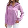 thumbnail image 1 of Blusas de Satén para Mujer, Camisas de Seda con Botones, Blusas Informales de Larga para Negocios Violeta L, 1 of 7