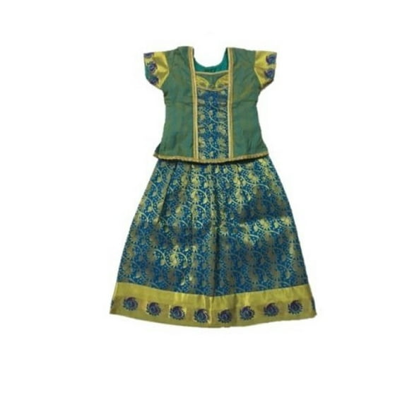 South Indian Lehenga Girls skirt - Green - 16" SIDT2