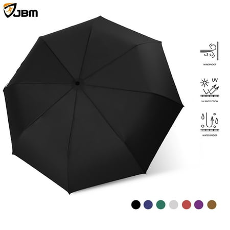 Open Folding Umbrella - JBM Travel Umbrella Auto Open Compact Folding Sun & Rain Protection Windproof Portable Umbrella for Kids Women Men (Black)