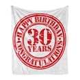thumbnail image 1 of 30th Birthday Soft Flannel Fleece Throw Blanket, Grunge Vintage Rubber Stamp Congratulation Retro Old Fashioned Design, Cozy Plush for Indoor and Outdoor Use, 50" x 70", Red and White, by Ambesonne, 1 of 6