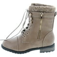 thumbnail image 2 of LInk Mango-31 Kids Round Toe Military Lace Up Knit Ankle Cuff Low Heel Combat Boots, Taupe, 3, 2 of 7