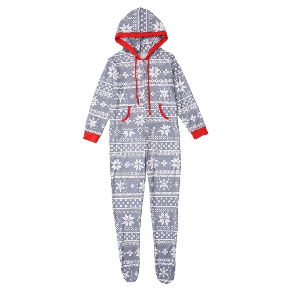 GYRATEDREAM Christmas Family Matching Pajamas Hooded Zipper Onesies Long Sleeve Couple One Piece Sleepwear with Pockets