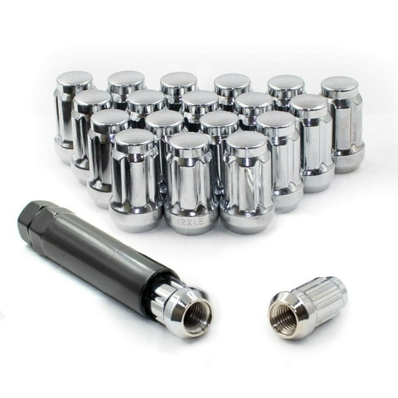 20pc 7/16-20 Chrome Spline Lug Nuts Compatible with Pontiac Compatible with Buick Compatible with Chevy Oldsmobile Cars  Key
