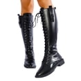 thumbnail image 4 of Y-375 Black Ladies Casual Solid Fall Winter Boots Round Toe Lace Up Low Heel Fashionable Knee High Boots, 4 of 9