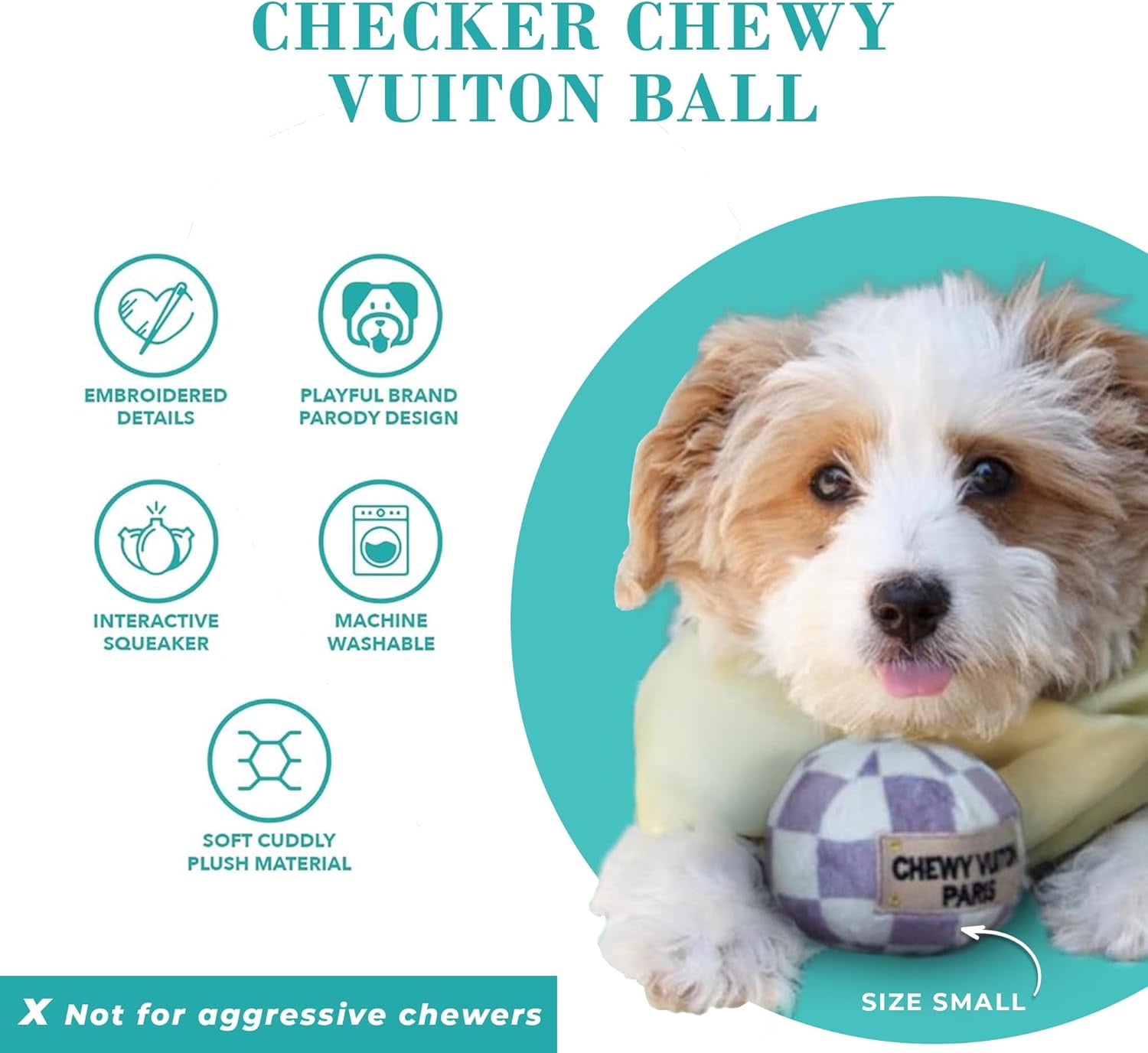 Haute Diggity Dog Chewy Vuiton Parody Squeaky Plush Ball Dog Toy, Small