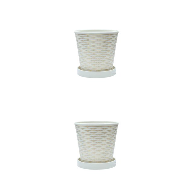 Matsuzay Bandeja de macetas de resina para plantas, maceta redonda para plantas suculentas, interior, exterior, hogar, jardín, balcón, Beige/con Bandeja/M 2piezas
