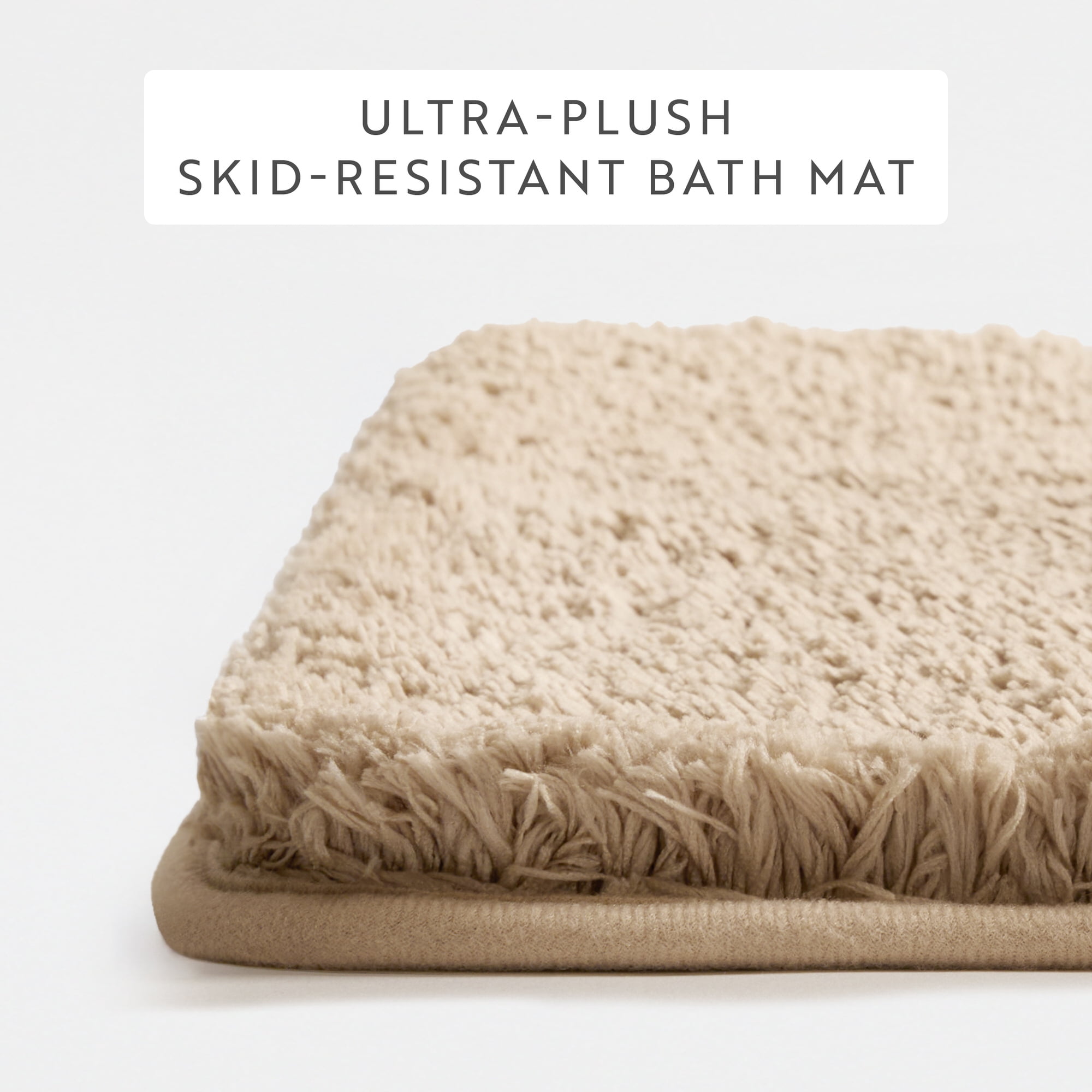 Plush Absorbent Bath Mat Rug with Anti-Skid Rubber Backing, 24 x 17, Mocha, by Noble Linens