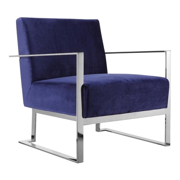 Pemberly Row 17" Modern Velvet & High Polished Steel Lounge Chair in Navy