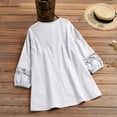 thumbnail image 3 of Dazajoo Women's Cotton Linen Blouse Tunics Summer Boho Loose 3/4 Sleeve Lace Patchwork Tops Hollow Out Leisure T-Shirt for Women 2024,White,M, 3 of 7