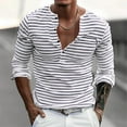 thumbnail image 2 of DxhmoneyHX Mens Henley Shirts Half Button V Neck Striped Blouse Casual Summer Lightweight Beach Vacation Tees, 2 of 5