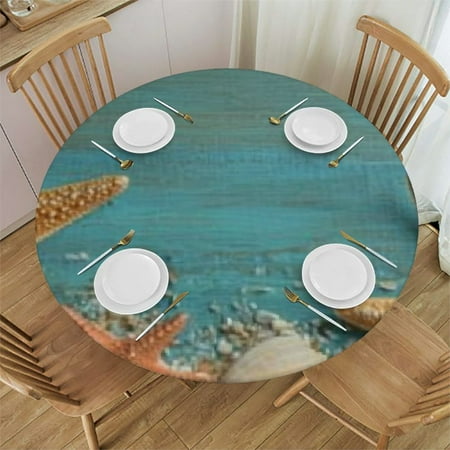 

Autua Starfish Shells Beach Round Tablecloth 100% Polyester Fiber Stain-Resistant for Indoor Outdoor Restaurants Weddings Parties - Multiple Sizes Available 31 -35