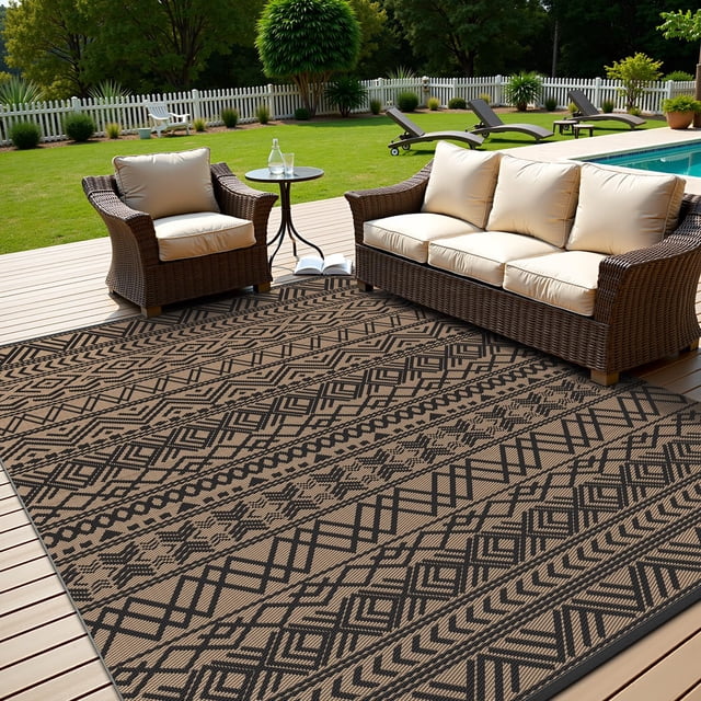 MontVoo-Outdoor Rug 8x10ft Waterproof Outdoor Carpet Patio RV Camping Rug-Outdoor Area Rug Mat for Portable Boho Rugs Deck Picnic Backyard Porch