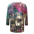 thumbnail image 3 of Cavosen Carnival Womens Tops Casual 3/4 Sleeve Mardi Gras Shiny Mask Graphic Print Shirts Crewneck Party Festival Tops Loose Stylish Holiday Blouse Dressy Party Funny T-Shirt 2XL, 3 of 5