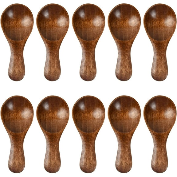 Mini Wooden Spoon Short Handle Tea Spoon 10Pcs Spice Craft Spoon Tiny Wood Serving Spoon Wood Sugar Scoop For Children Kitchen Coffee