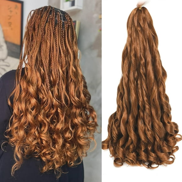SHILIU-French Curly Braiding Hair #30 Brown Synthetic Bouncy Braids 75g/Pack Crochet Hair Extensions 22Inch 5Pack French Curl Braiding Hair Extensions (30#, 22inch)