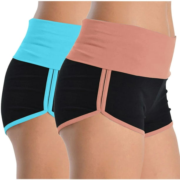 Puntoco Pantalones cortos deportivos para mujer, 2 piezas, moda femenina, cintura elástica, pantalones cortos casuales sólidos de verano para salir