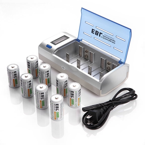 EBL Rechargeable C Batteries (8 Pack) with LCD Battery Charger for AA, AAA, 9V, C, D Nicd Nimh Batteries