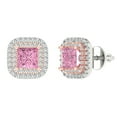 thumbnail image 2 of 2.31 Ct Princess Cut Halo Studs Pink Crystal 14K White Rose Solid Gold Everyday Dainty Earrings Screw Back, 2 of 7