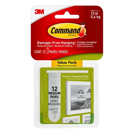 

Picture Hanging Strips Value Pack Medium Removable Holds Up To 12 Lbs 0.75 X 2.75 White 12 Pairs/pack | Bundle of 5 Packs