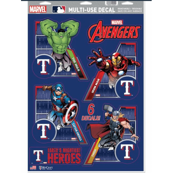 Texas Rangers  /  MARVEL Multi-Use 6 Piece Decals 11" x 17"