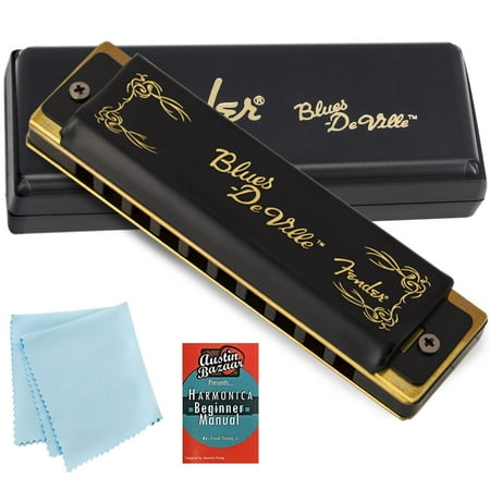 Fender Blues DeVille Harmonica - Key of F Bundle with Carrying Case, Austin Bazaar Online Manual, and Polishing Cloth