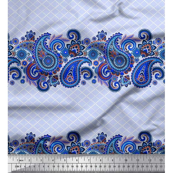 Soimoi Cotton Duck Fabric Check,Floral & Paisley Print Sewing Fabric Yard 42 Inch Wide