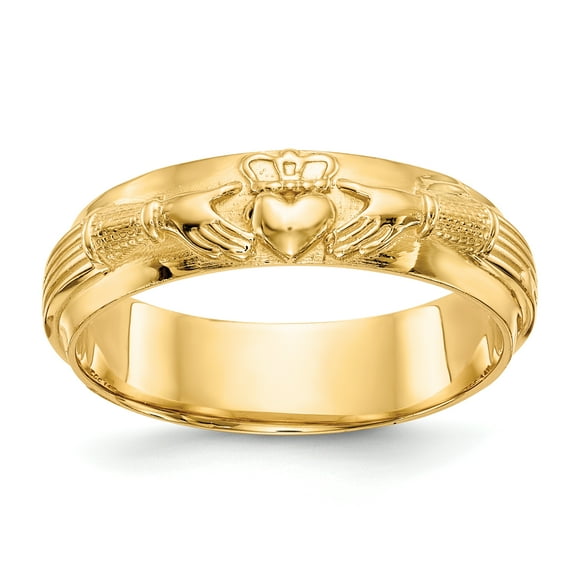 14K Yellow Gold Mens Claddagh Ring