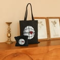 thumbnail image 2 of GOSMITH Volleyball Heartbeat As Funny Volleyball Gift Ideas 2 Pcs Canvas Tote Bags Cute Aesthetic Tote Bags with Zipper Tote Bag Black, 2 of 8