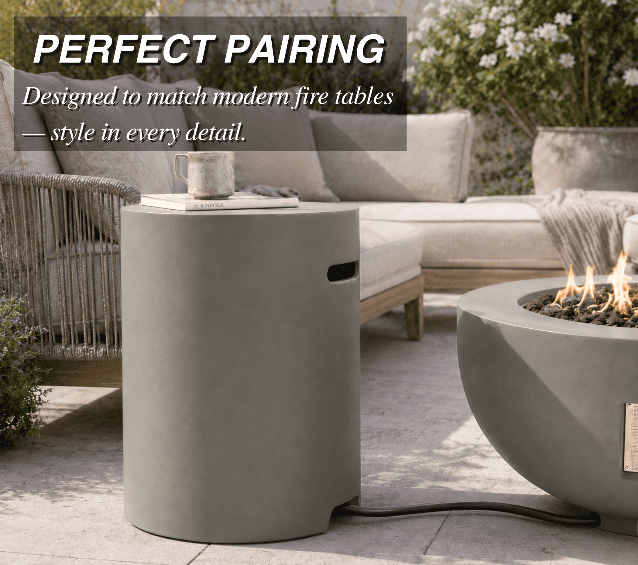 Propane Tank Cover Table, 16" Lightweight Concrete Propane Tank Hideaway for 20 lb Propane Tank, Outdoor Side Table with Handles for Gas Fire Pit, BBQ Grill & Griddle, Stone Look