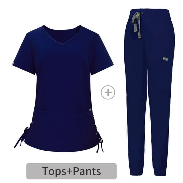 JUNWELL Ensemble de Sarraus pour Femmes Uniforme d'Infirmière Ensemble Jogger Haut Extensible et Pantalon avec Poche pour Tenue de Travail d'Infirmière