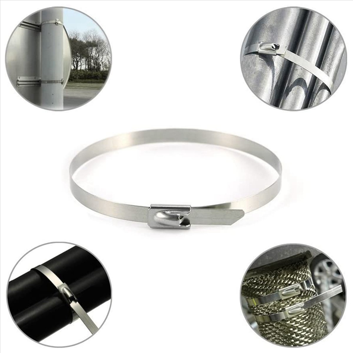 Stainless Steel , 300 Pcs 7.9 Inches Heavy Duty Self-Locking Cable Zip Ties, Metal Exhaust Wrap Locking Ties