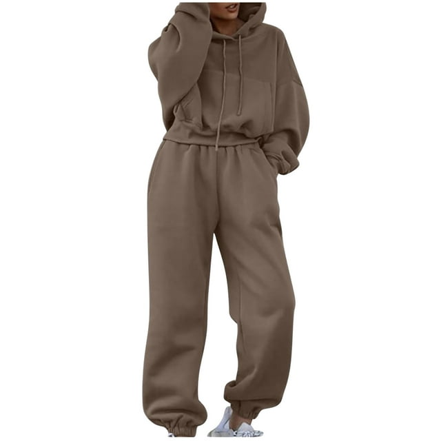 Conjunto de chándal de mujer otoño-invierno 2025: sudadera con capucha de manga larga y pantalones holgados, mezcla de algodón, ropa informal/deportiva, tallas S-XL.