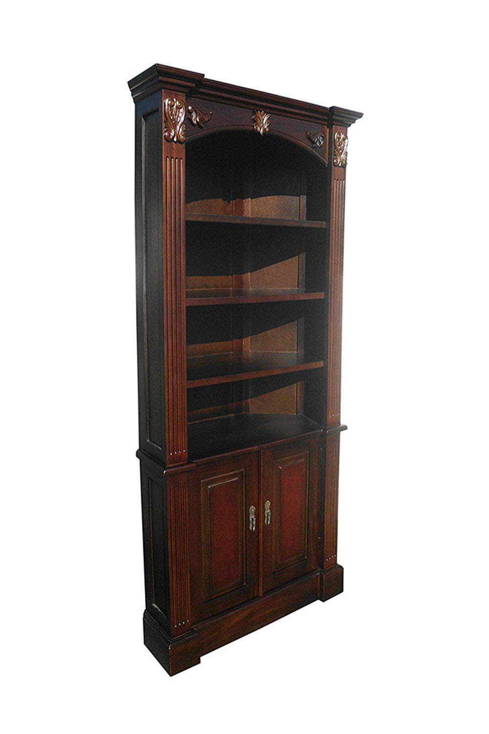Offex Mahogany Wood Carved Corner 2 Door Half Open Front Bookcase Dark Brown Walmart Com Walmart Com