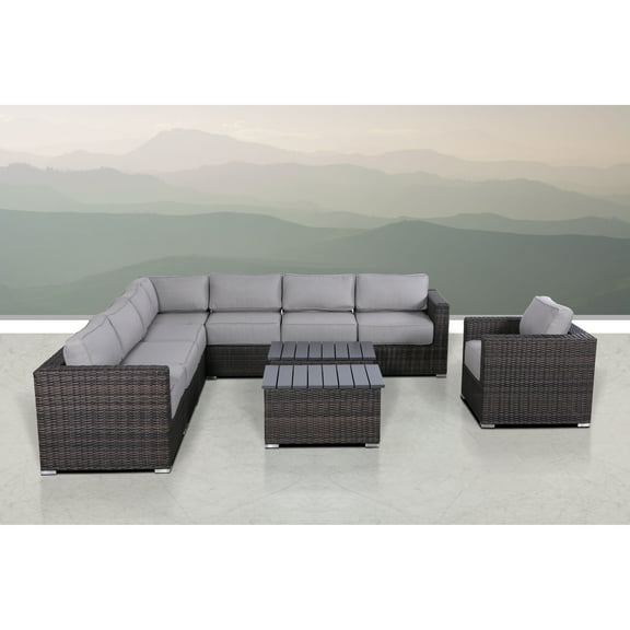 Living Source International 9-Piece Sectional Set with Cushion - Brown