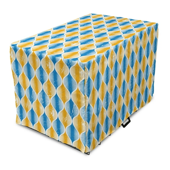 Abstract Dog Crate Cover, Ogee Inspired Pattern Colorful Retro Grungy Look Circular Illustration, Easy to Use Pet Kennel Cover Small Dogs Puppies Kittens, 7 Sizes, Azure Blue and Orange, by Ambesonne