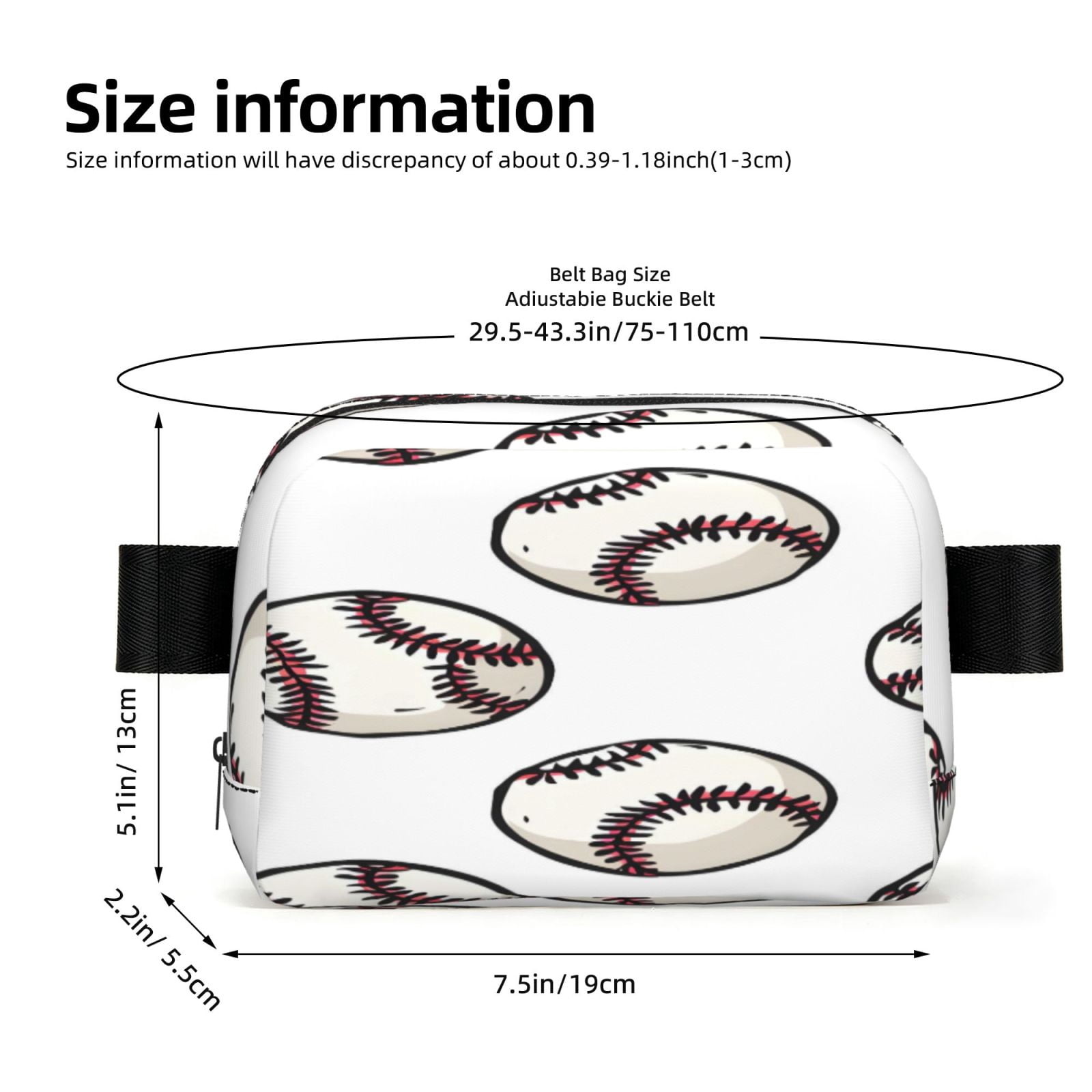 Unisex Square Waist Bag Stylish Backpack For Hiking Running Fitness Workouts Shopping And Travel Baseball Theme Sporty Dynamic White Baseballs With Red Stitching