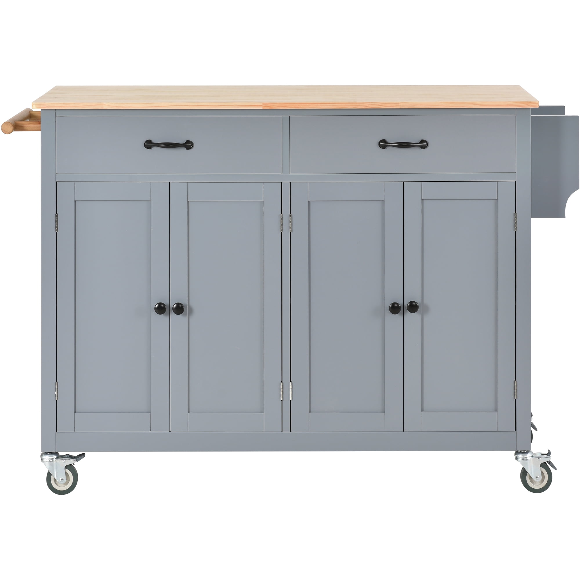 DEALTOPS Rolling Kitchen Islands with Adjustable Shelves, Wood Gray, 54.33 in