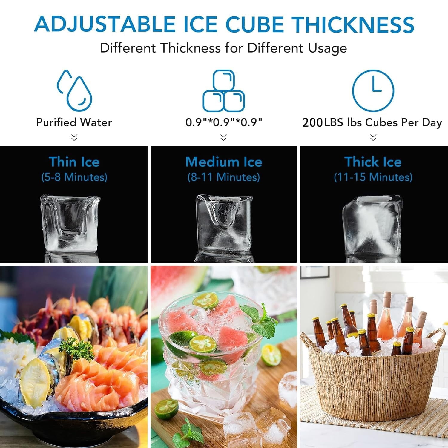 WildBreak Commercial Ice Maker Machine 420 W, 200LB/24 H, 55 lbs Storage Basket, Silver & Gray