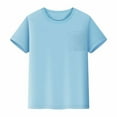 thumbnail image 5 of LIIPEE Girls Boys T-Shirts Summer Solid Color Mesh Short Sleeve Plain Round Neck Tshirts With Pocket Kids Breathable Weekend Tee Shirts,Light Blue,2-3 Years, 5 of 5